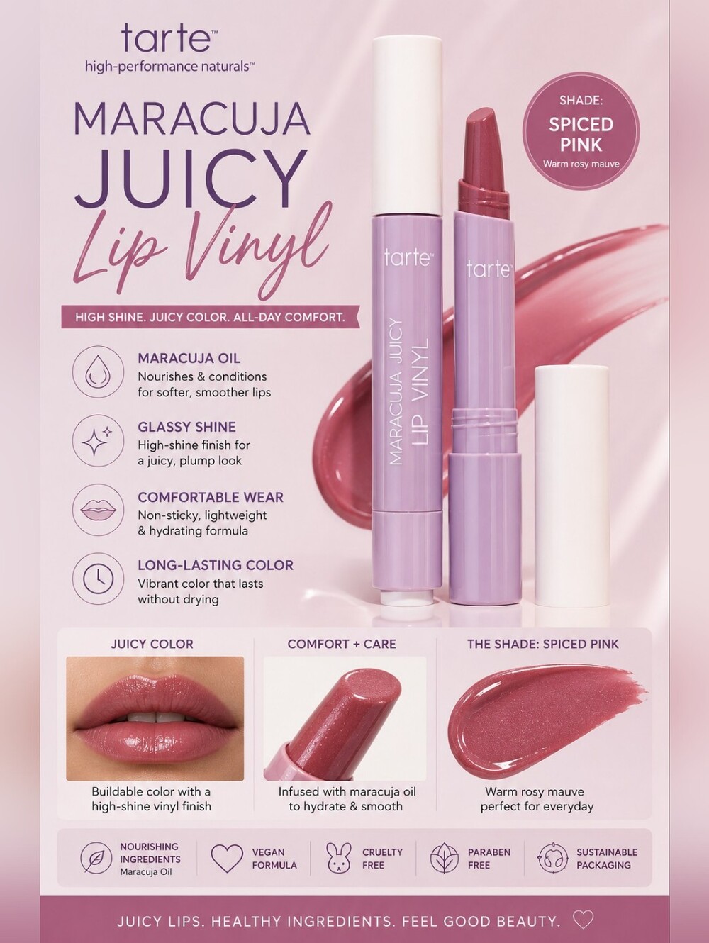 tarte Maracuja Juicy Lip Vinyl In Color "Spiced Pink"